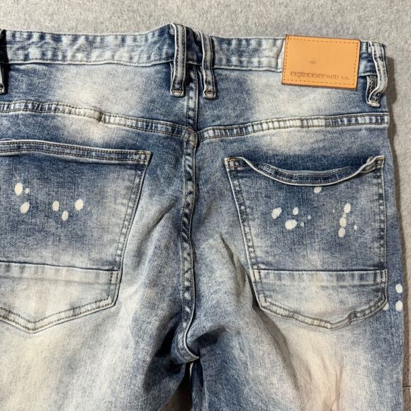 Smoke Rise Jeans Mens 32x32 Tie Die Ripped Slim Fit Distressed Washed Blue Logo - Picture 15 of 16